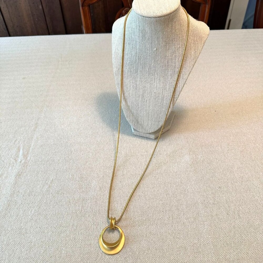 Vintage Y2K Express Gold-Tone Crescent Pendant Necklace Snake Chain 34" - Picture 7 of 11